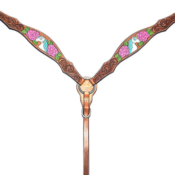 Bar H Equine Belle Unicorn Leather Headstall Tan